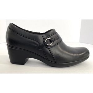 Clarks GENETTE CURVE Soft Cushion Loafer Ankle Bootie Black Leather NEW! 7M